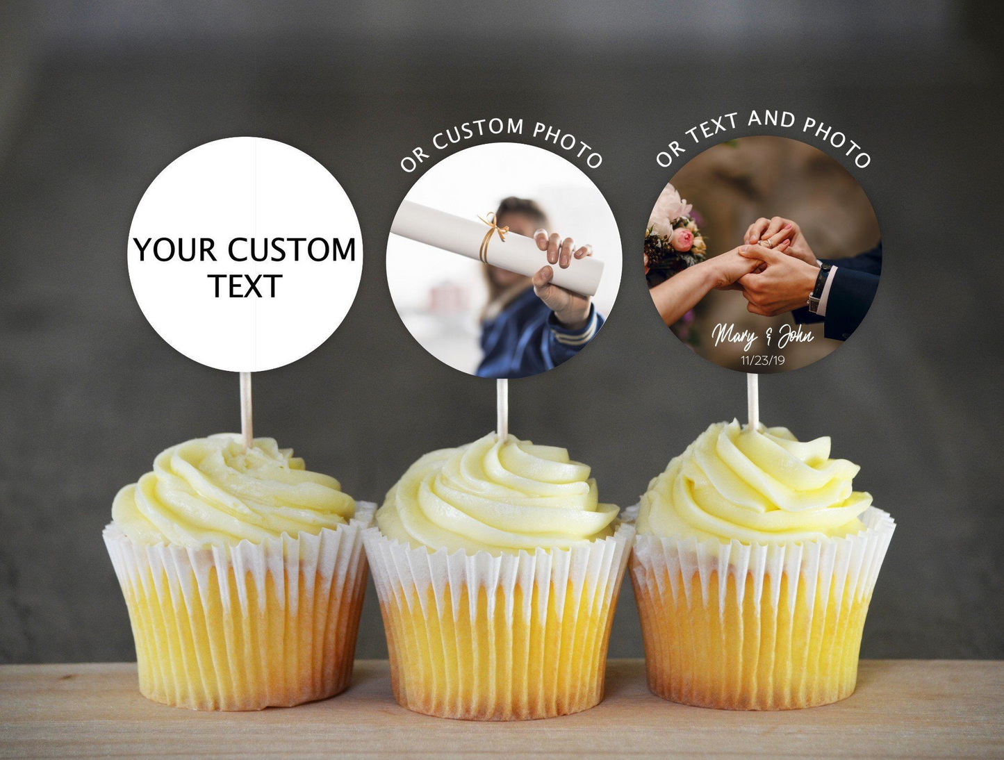 Custom cupcake toppers, personalized cupcake toppers.