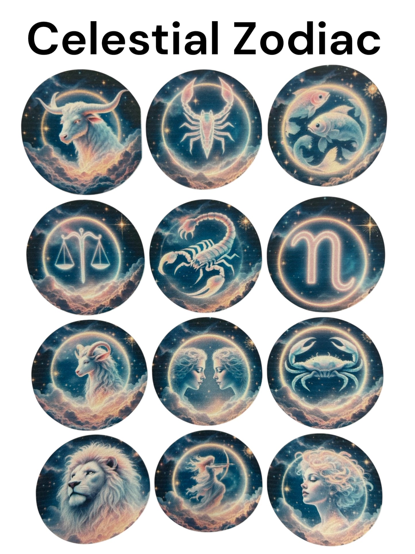 Celestial Zodiac Edible Cupcake Toppers – Astrology Birthday Party Decorations