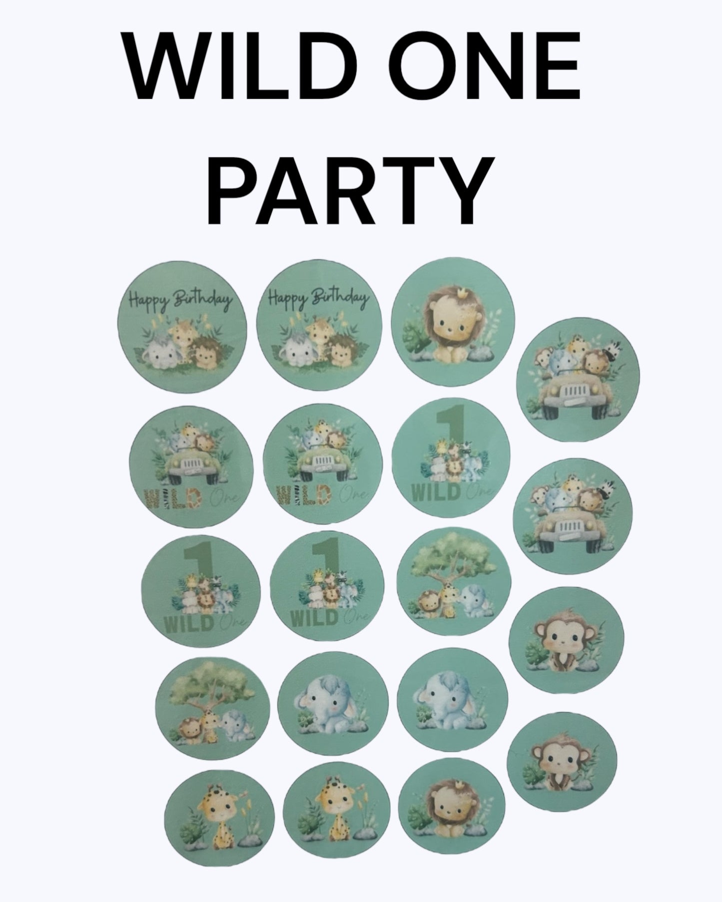 Wild One Birthday Cupcake Toppers – Safari Jungle Theme Party Decorations – 20 Pieces