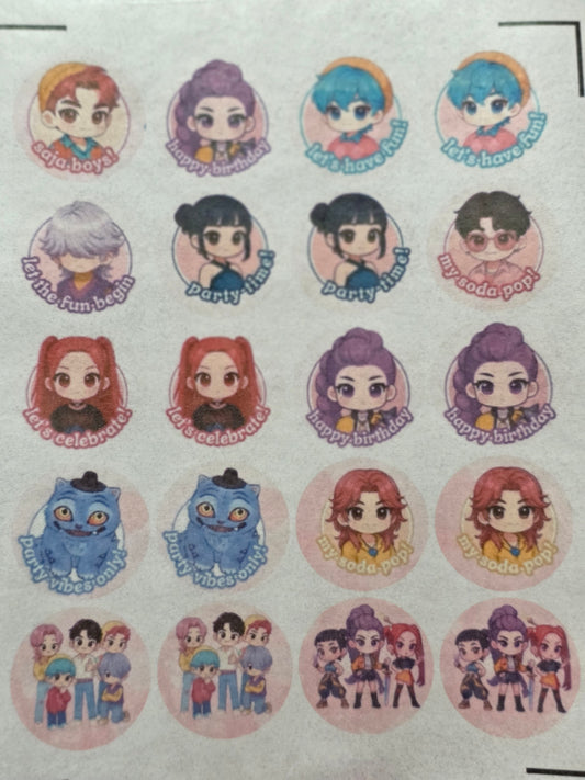 K POP  Cupcake Toppers -Edible KPOP demon hunters cupcake toppers