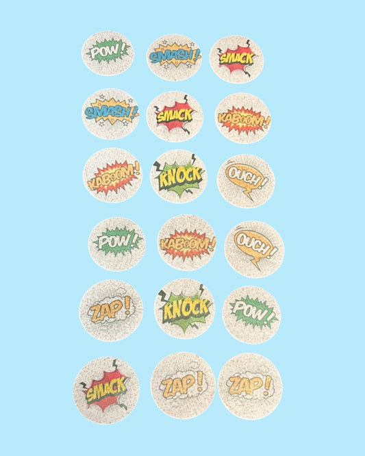 18 Superhero Comic Cupcake Toppers – Edible Icing Sheet Decorations – POW, ZAP, KABOOM Party Cupcake Images – Superhero Birthday Party Supplies