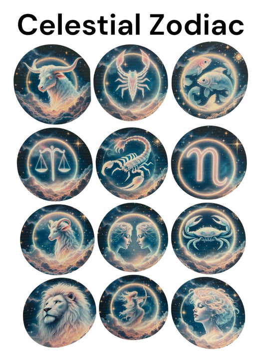 Celestial Zodiac Edible Cupcake Toppers – Astrology Birthday Party Decorations