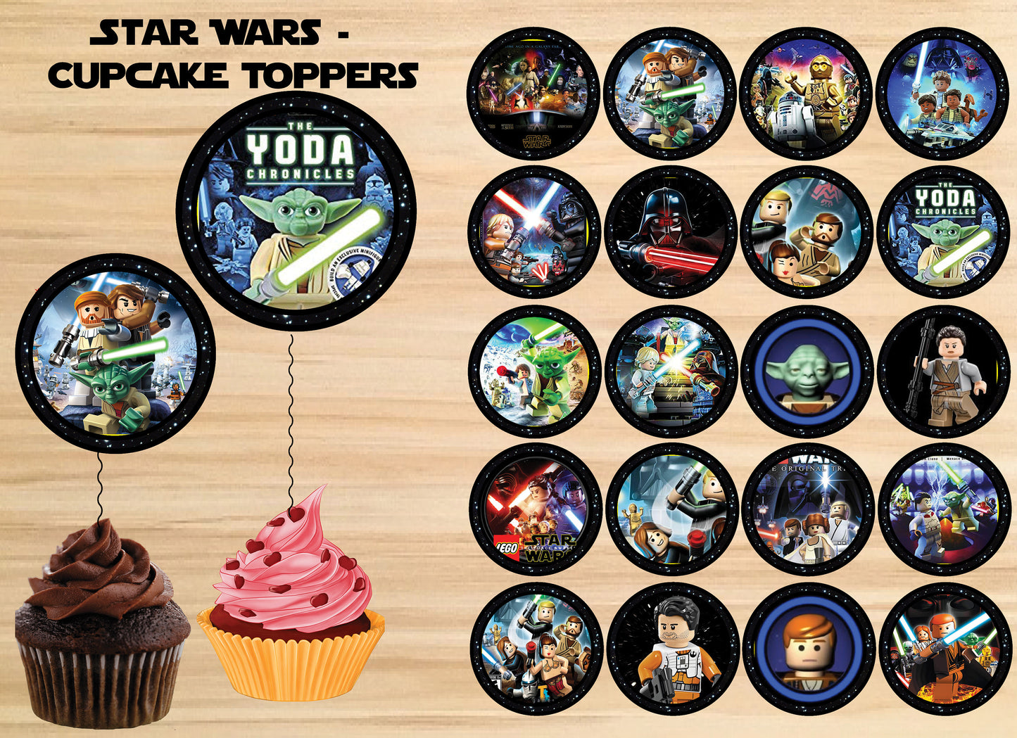 Star Wars LEGO Theme Cupcake Toppers Edible Decorations for Kids Parties & Birthdays